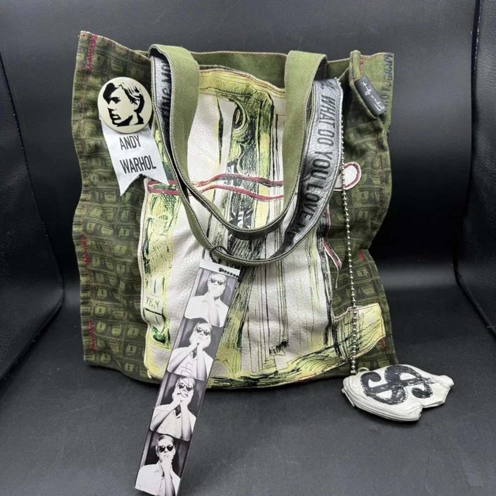 Andy Warhol Loop NYC Canvas Tote Bag Unisex Green Money Graphic Art Pop Art